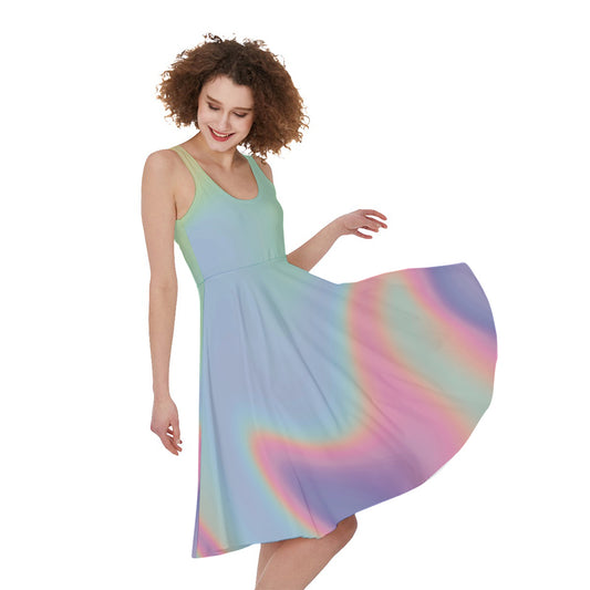 Pastel Holographic Print Women's Sleeveless Dress