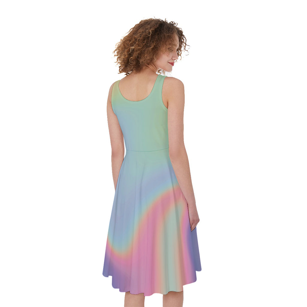 Pastel Holographic Print Women's Sleeveless Dress