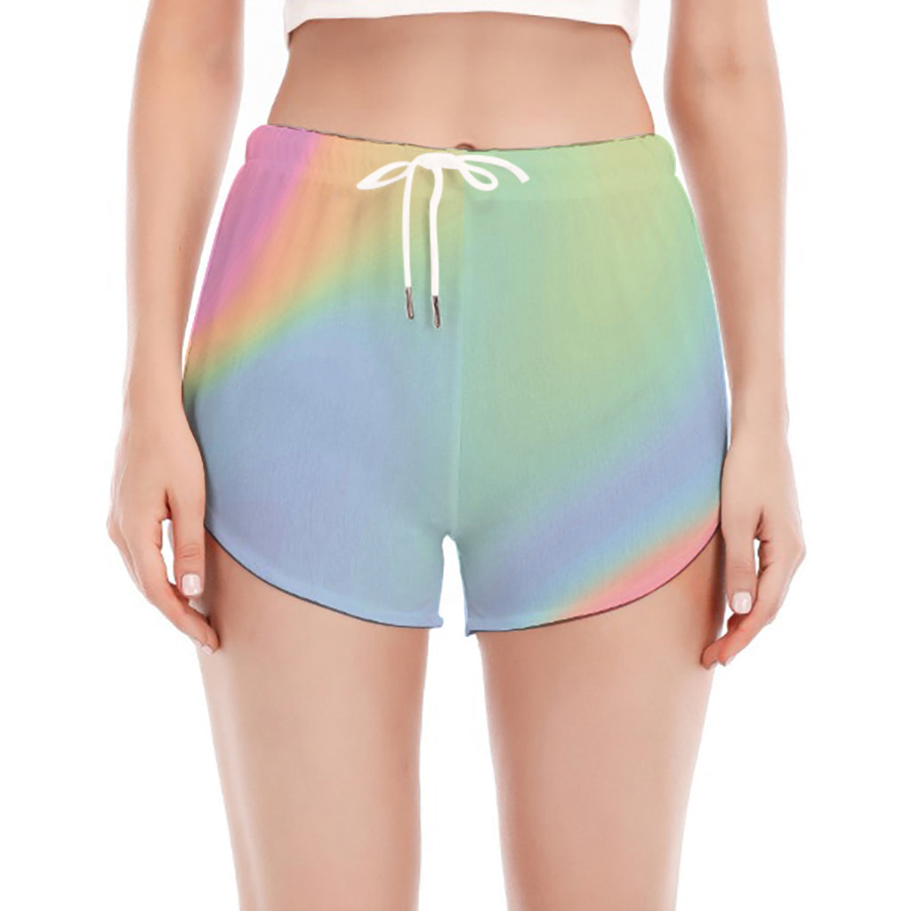 Pastel Holographic Print Women's Split Running Shorts