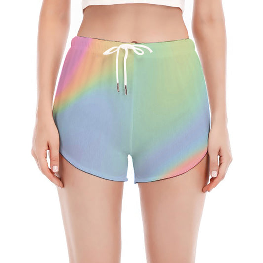 Pastel Holographic Print Women's Split Running Shorts