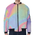 Pastel Holographic Print Zip Sleeve Bomber Jacket