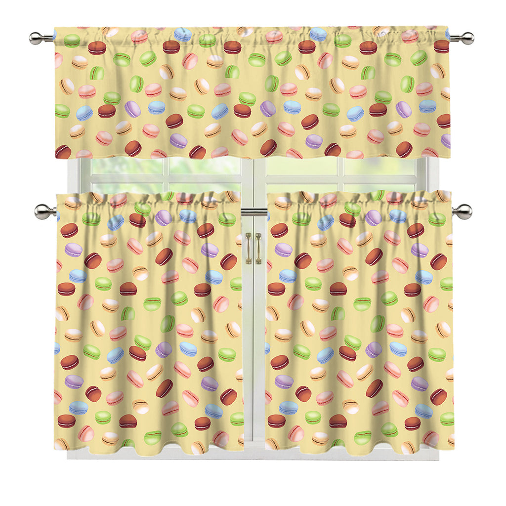 Pastel Macaron Pattern Print 3 Piece Kitchen Curtains