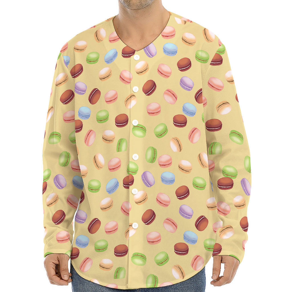 Pastel Macaron Pattern Print Long Sleeve Baseball Jersey