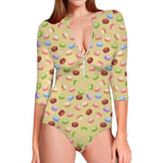 Pastel Macaron Pattern Print Long Sleeve Swimsuit