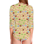 Pastel Macaron Pattern Print Long Sleeve Swimsuit
