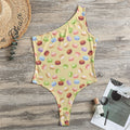 Pastel Macaron Pattern Print One Shoulder Bodysuit