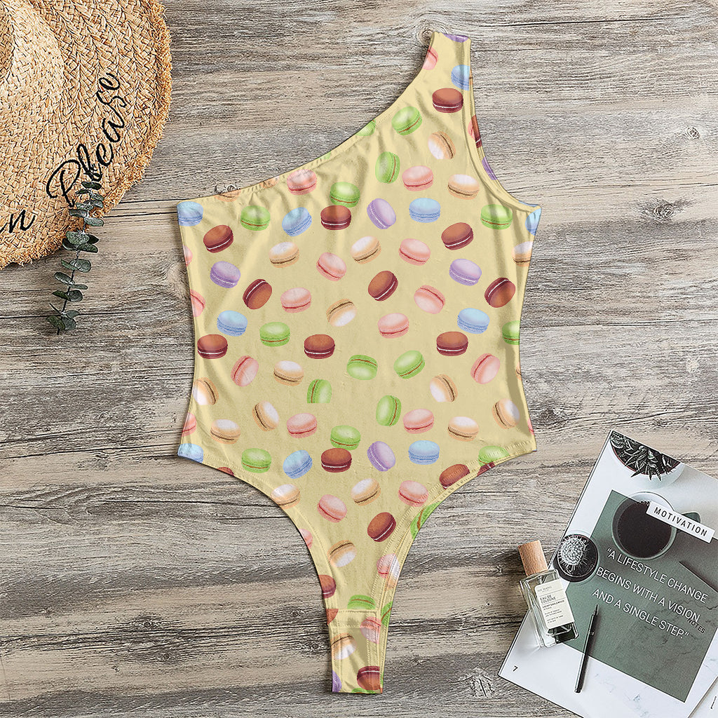 Pastel Macaron Pattern Print One Shoulder Bodysuit