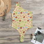 Pastel Macaron Pattern Print One Shoulder Bodysuit