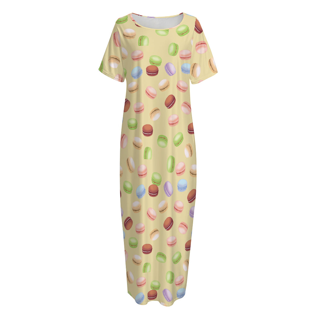 Pastel Macaron Pattern Print Short Sleeve Long Nightdress