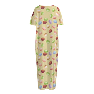 Pastel Macaron Pattern Print Short Sleeve Long Nightdress