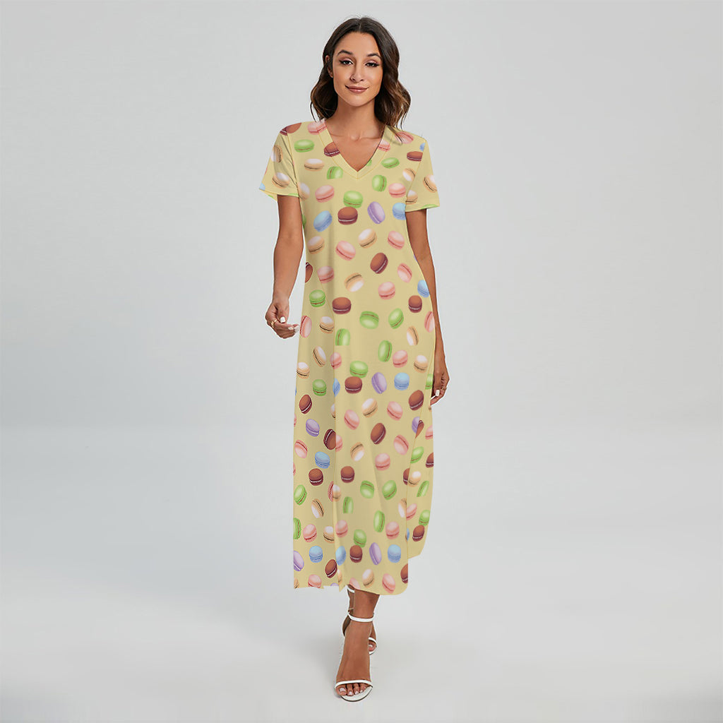 Pastel Macaron Pattern Print Short Sleeve Maxi Dress