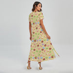 Pastel Macaron Pattern Print Short Sleeve Maxi Dress