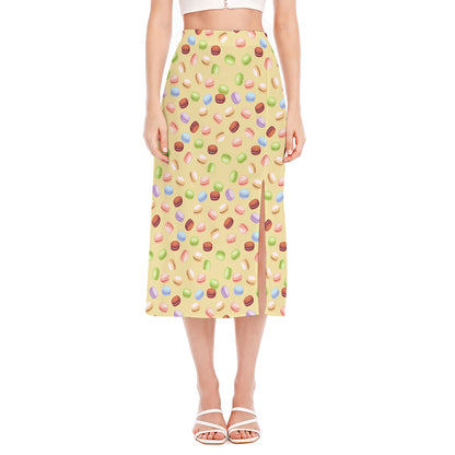 Pastel Macaron Pattern Print Side Slit Midi Skirt