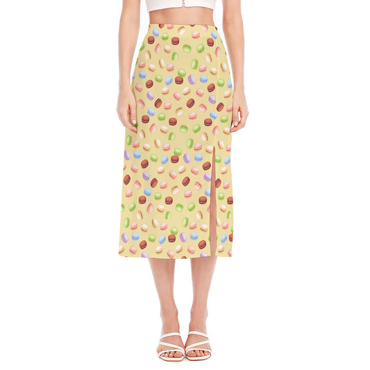 Pastel Macaron Pattern Print Side Slit Midi Skirt
