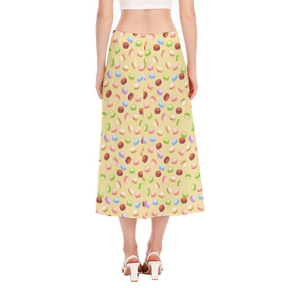 Pastel Macaron Pattern Print Side Slit Midi Skirt