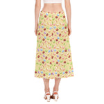 Pastel Macaron Pattern Print Side Slit Midi Skirt