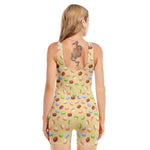 Pastel Macaron Pattern Print Sleeveless One Piece Swimsuit