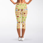 Pastel Macaron Pattern Print Women's Capri Leggings