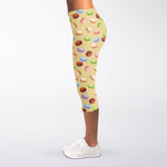 Pastel Macaron Pattern Print Women's Capri Leggings