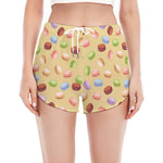 Pastel Macaron Pattern Print Women's Split Running Shorts