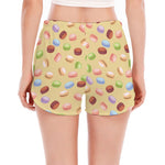 Pastel Macaron Pattern Print Women's Split Running Shorts