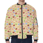 Pastel Macaron Pattern Print Zip Sleeve Bomber Jacket