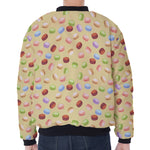 Pastel Macaron Pattern Print Zip Sleeve Bomber Jacket