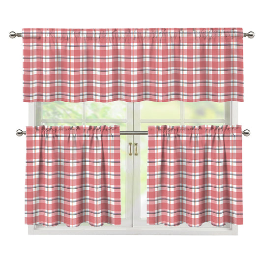 Pastel Madras Pattern Print 3 Piece Kitchen Curtains