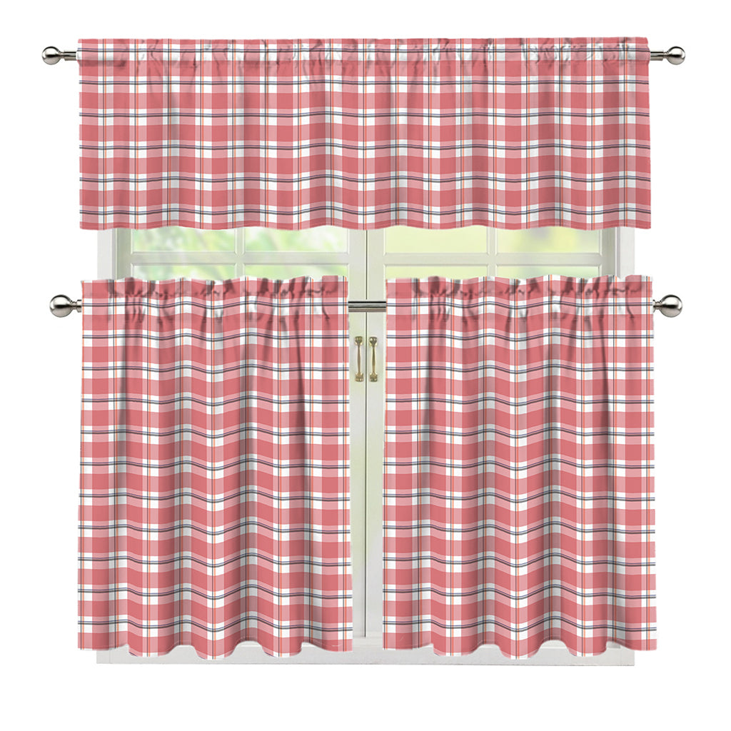 Pastel Madras Pattern Print 3 Piece Kitchen Curtains