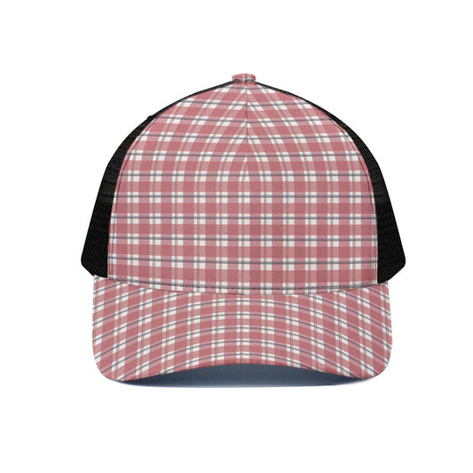 Pastel Madras Pattern Print Black Mesh Trucker Cap