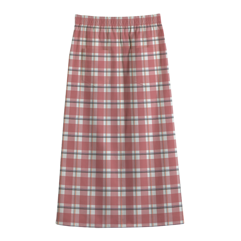 Pastel Madras Pattern Print Cotton Front Slit Maxi Skirt