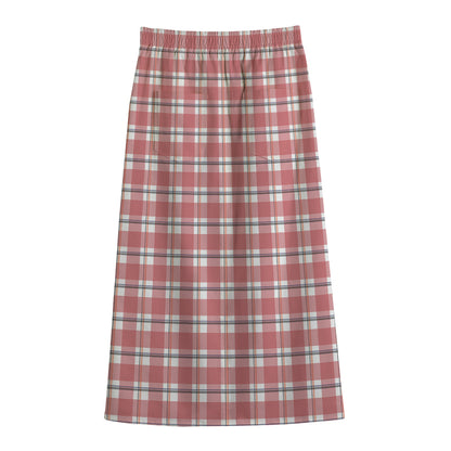 Pastel Madras Pattern Print Cotton Front Slit Maxi Skirt