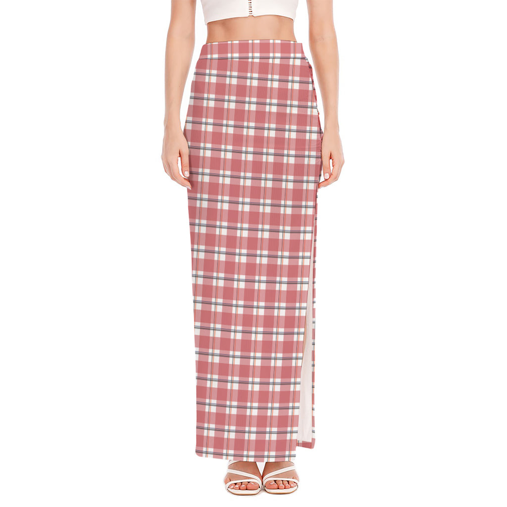 Pastel Madras Pattern Print High Slit Maxi Skirt