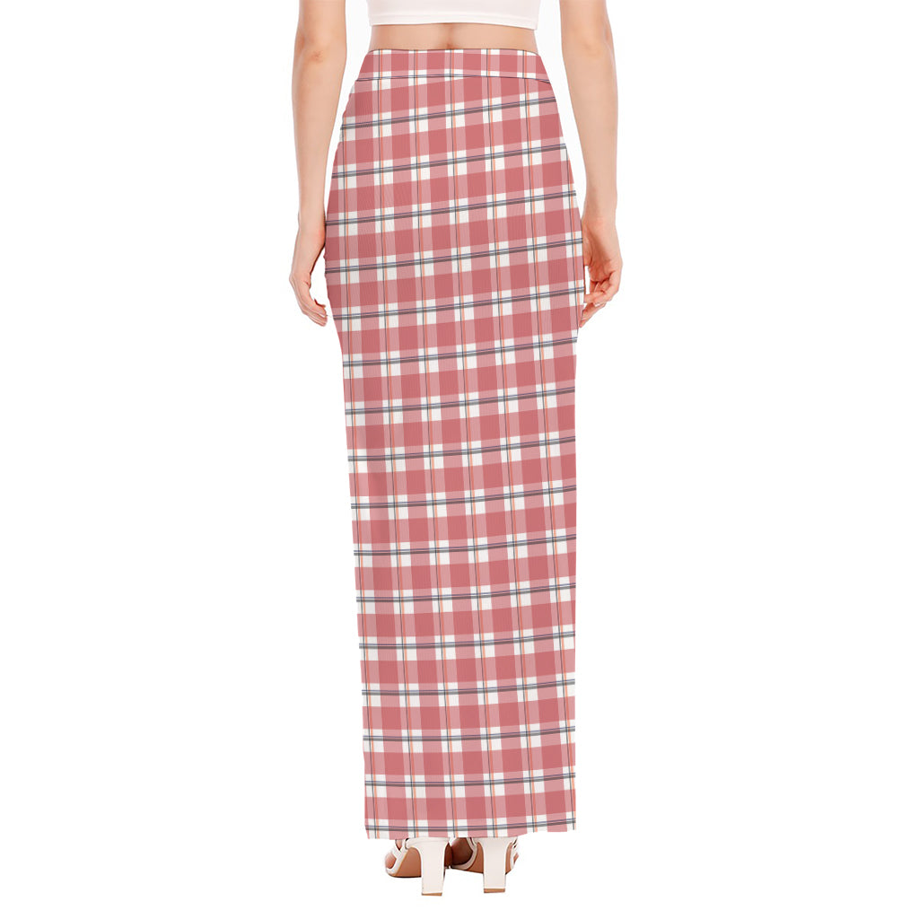 Pastel Madras Pattern Print High Slit Maxi Skirt