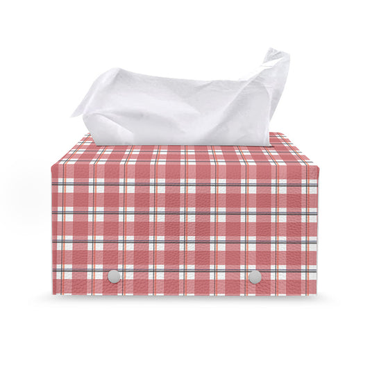 Pastel Madras Pattern Print Leather Tissue Box Cover