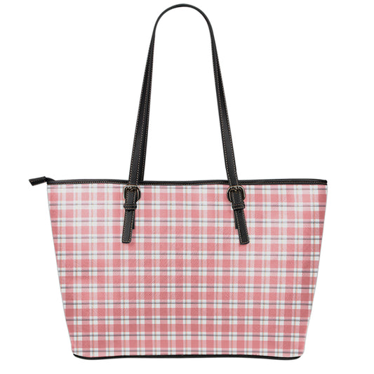 Pastel Madras Pattern Print Leather Tote Bag