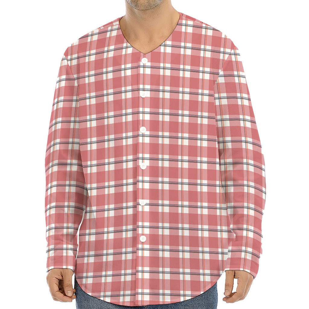 Pastel Madras Pattern Print Long Sleeve Baseball Jersey