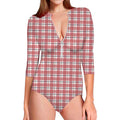 Pastel Madras Pattern Print Long Sleeve Swimsuit