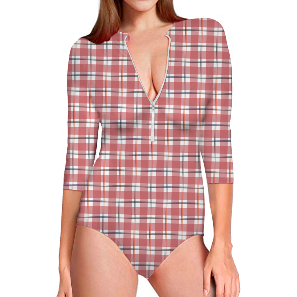 Pastel Madras Pattern Print Long Sleeve Swimsuit