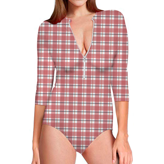 Pastel Madras Pattern Print Long Sleeve Swimsuit