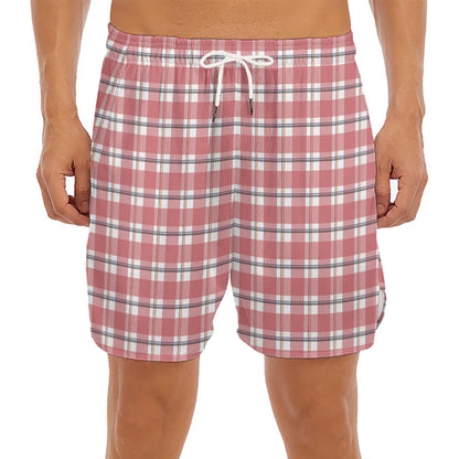 Pastel Madras Pattern Print Men's Split Running Shorts