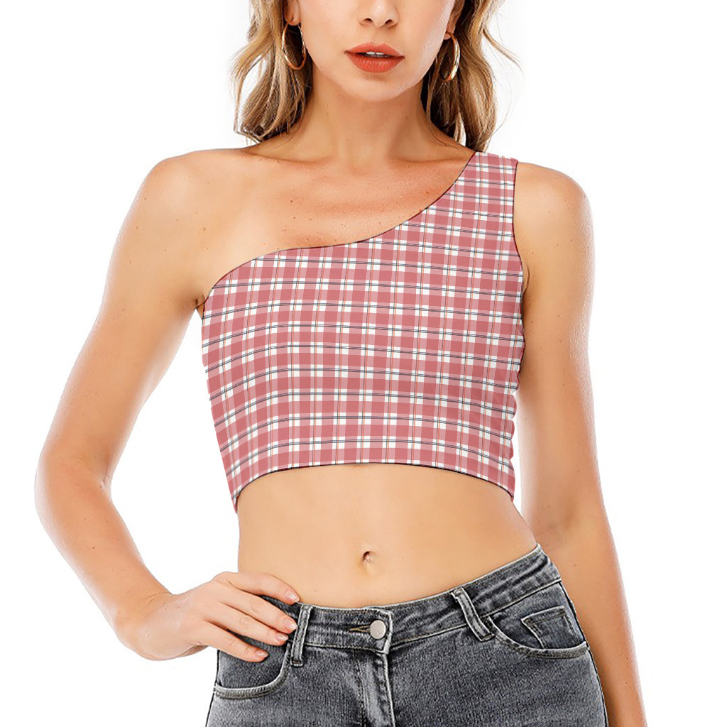 Pastel Madras Pattern Print One Shoulder Crop Top