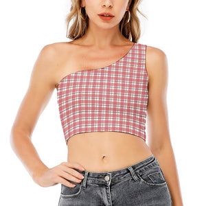 Pastel Madras Pattern Print One Shoulder Crop Top