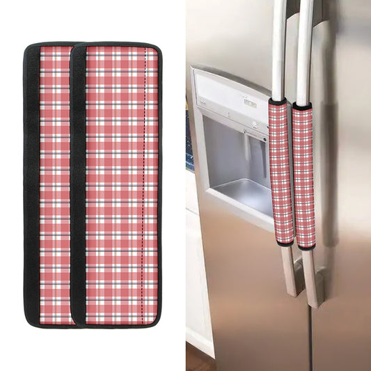 Pastel Madras Pattern Print Refrigerator Handle Covers