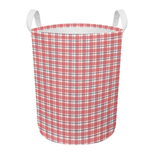 Pastel Madras Pattern Print Round Laundry Basket