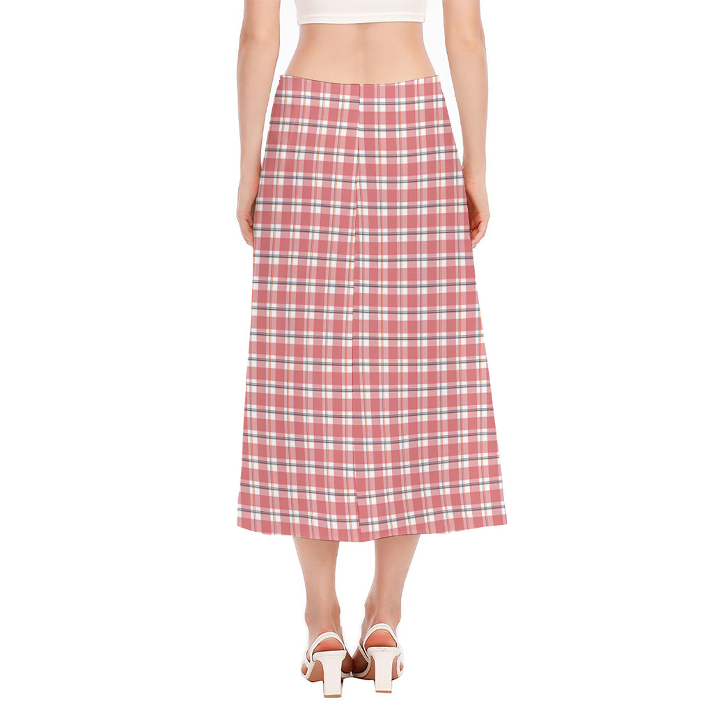 Pastel Madras Pattern Print Side Slit Midi Skirt