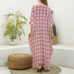 Pastel Madras Pattern Print Silk V-Neck Kaftan Dress