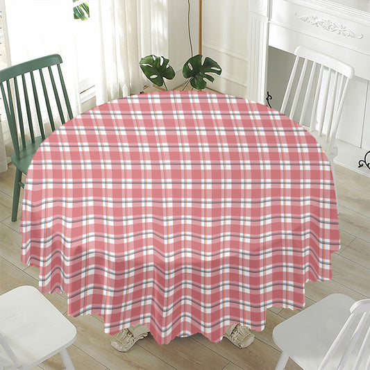 Pastel Madras Pattern Print Waterproof Round Tablecloth