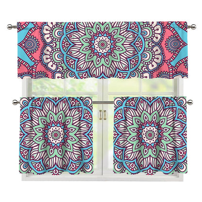 Pastel Mandala Bohemian Pattern Print 3 Piece Kitchen Curtains