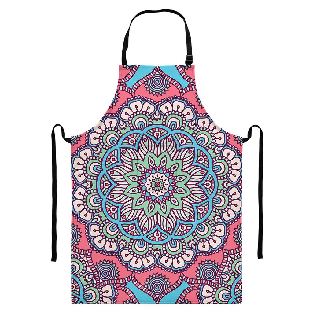 Pastel Mandala Bohemian Pattern Print Bib Apron With Pocket
